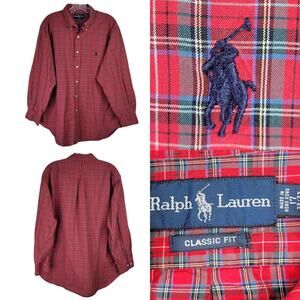 Polo Ralph Lauren Oxford Blake Shirt Size L 17 Christmas Plaid Button Down LS